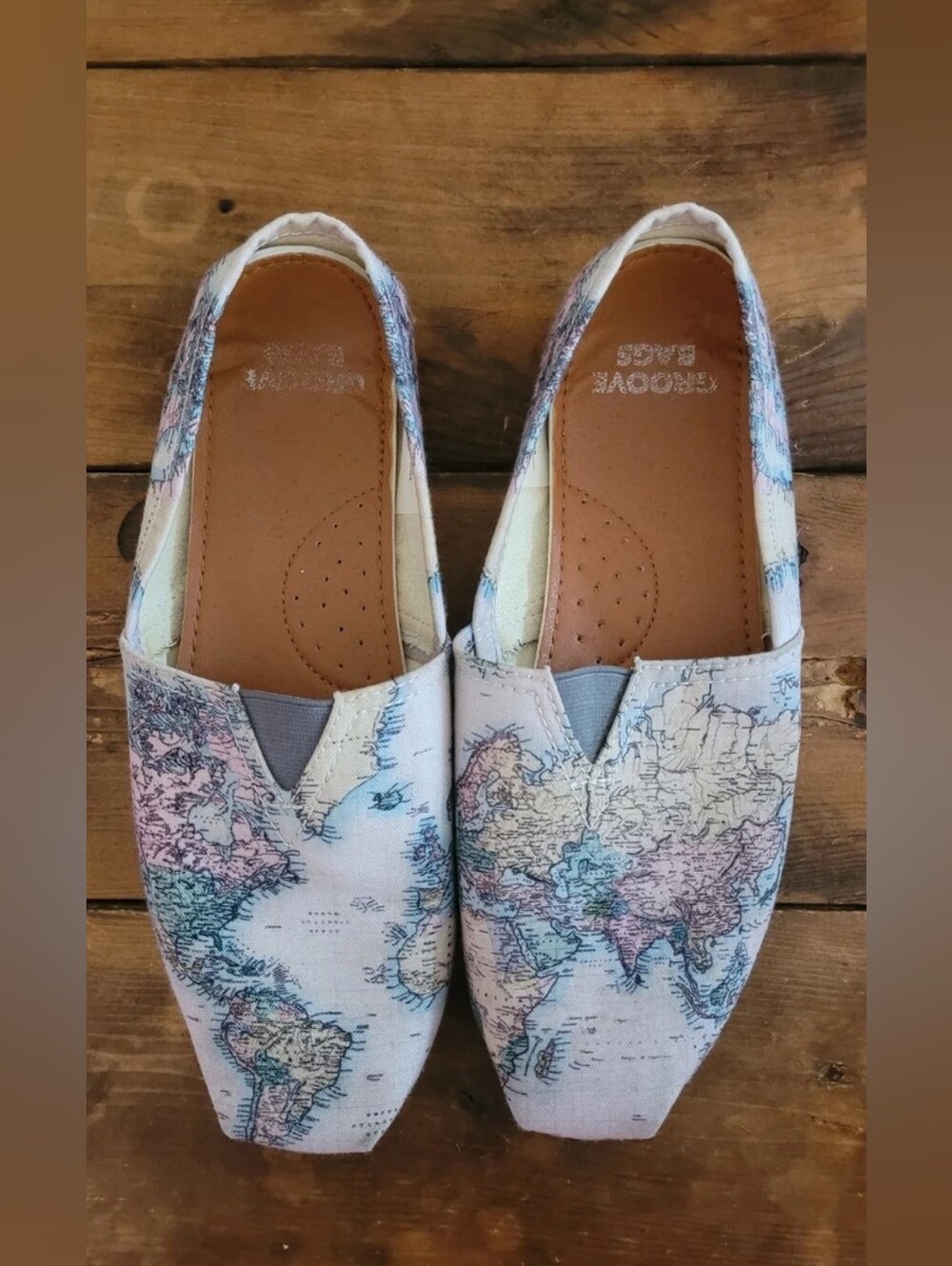 groove Map-Print Canvas Slip-On Flats in Blue, Pink, Tan